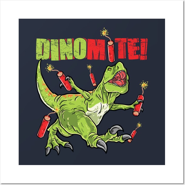 Cute Humor Dinomite Funny T Rex Dinosaurs Pun Animal Gift for Kids Wall Art by Freid